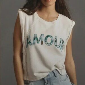 Anthropologie White Sleeveless Embordered Top